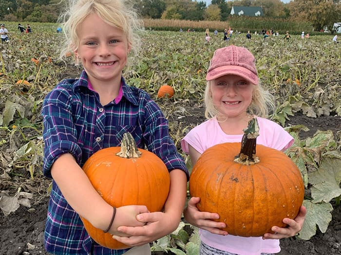 Students with pumpkins